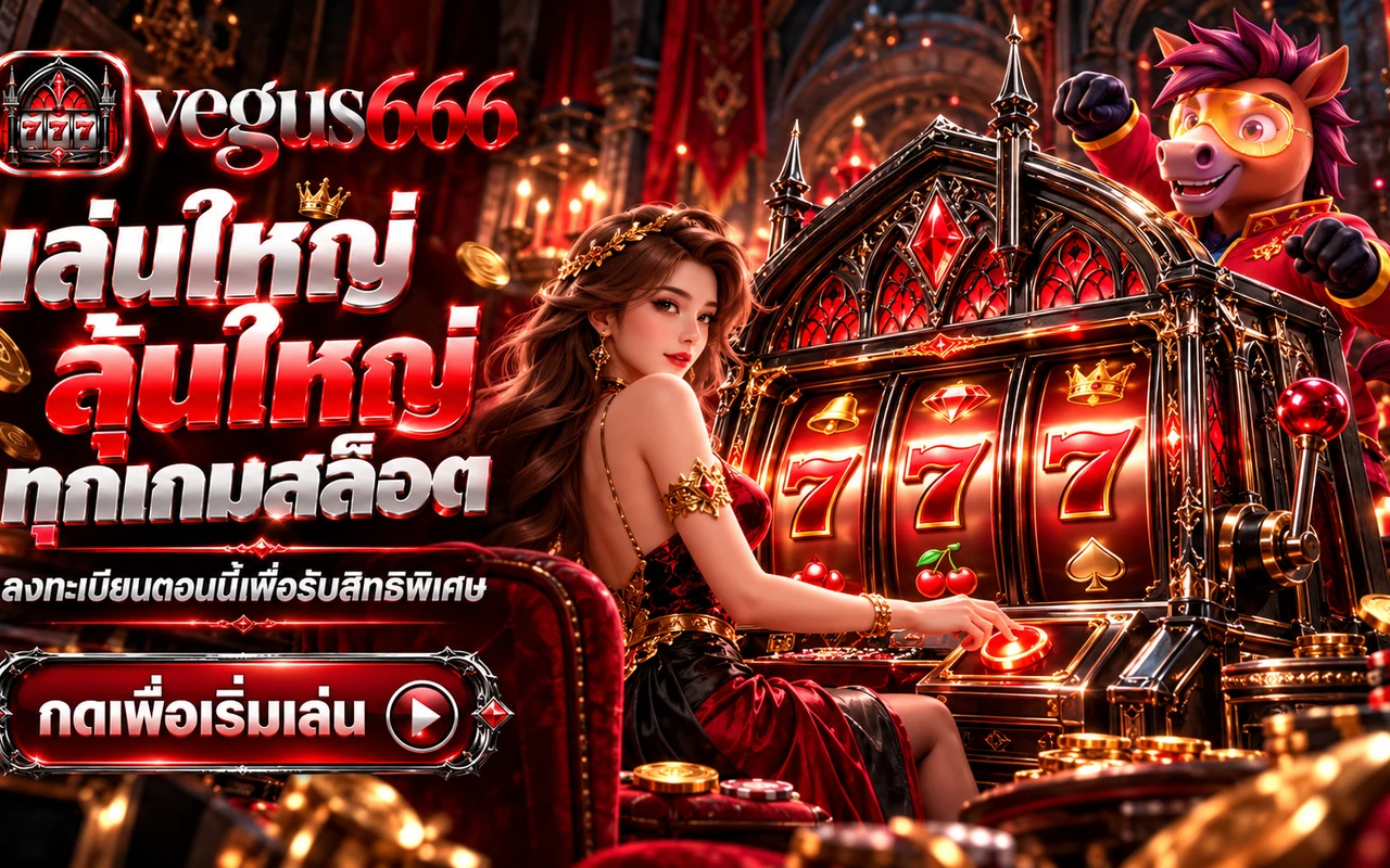วงล้อสล็อตสีเงินบนพื้นหลังแดงเข้มของ vegus666